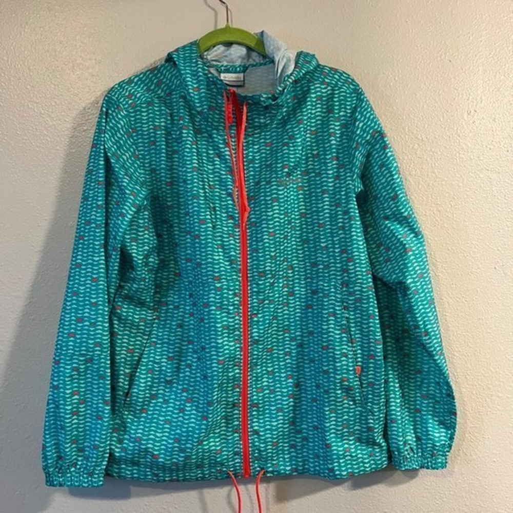 Columbia Zipped Windbreaker Jacket Womens Size Large Blue &‎ Neon Pink